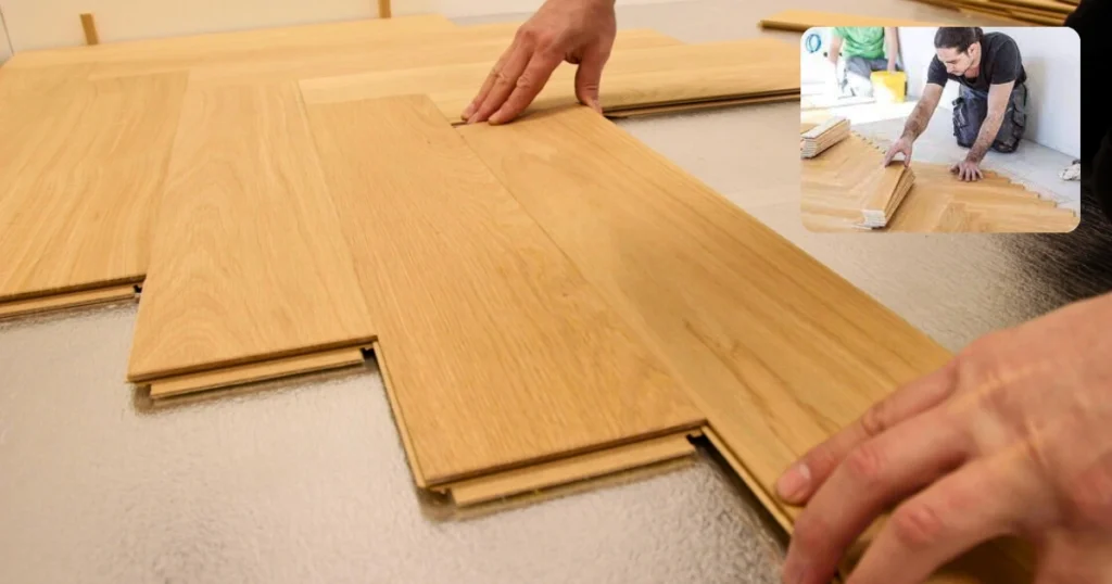 Herringbone wooden flooring installation