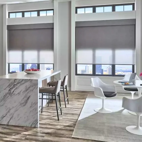 Designer roller shades for Kerala living room interiors