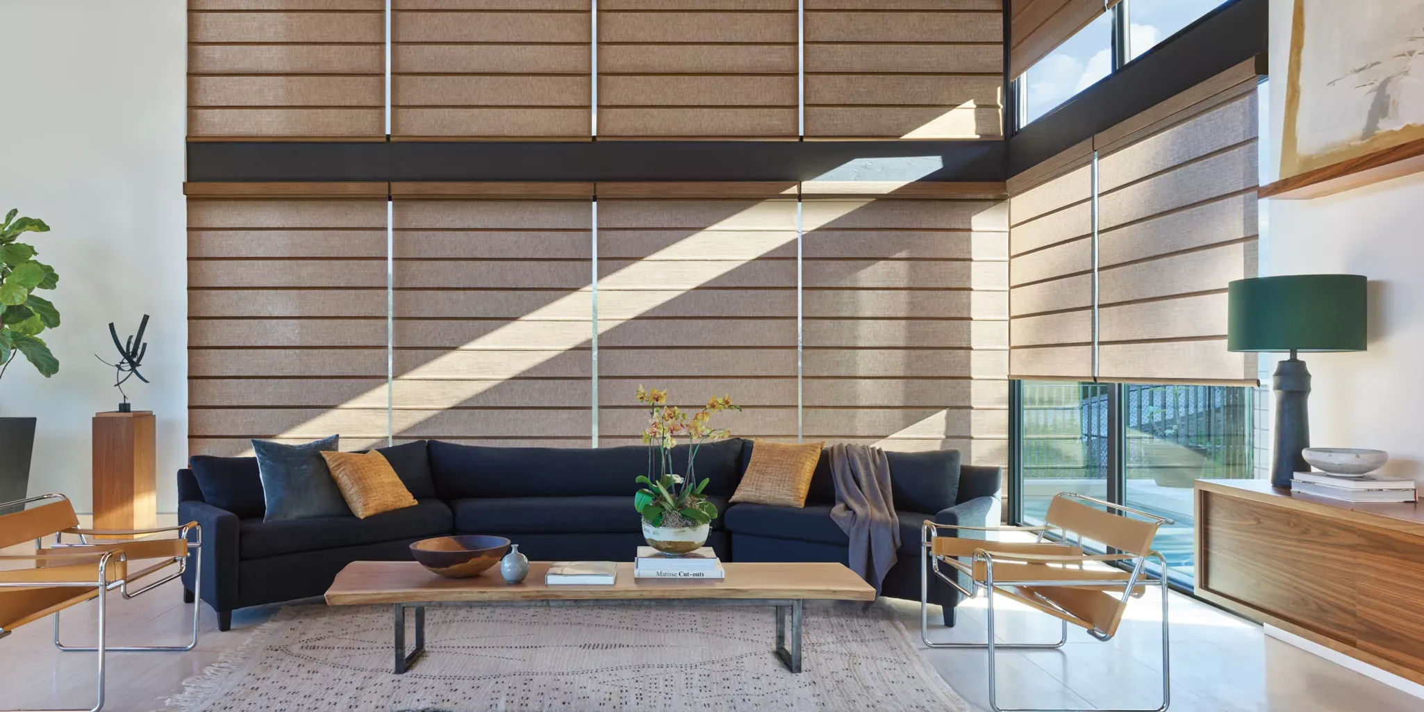 Designer roller shades for Kerala living room interiors
