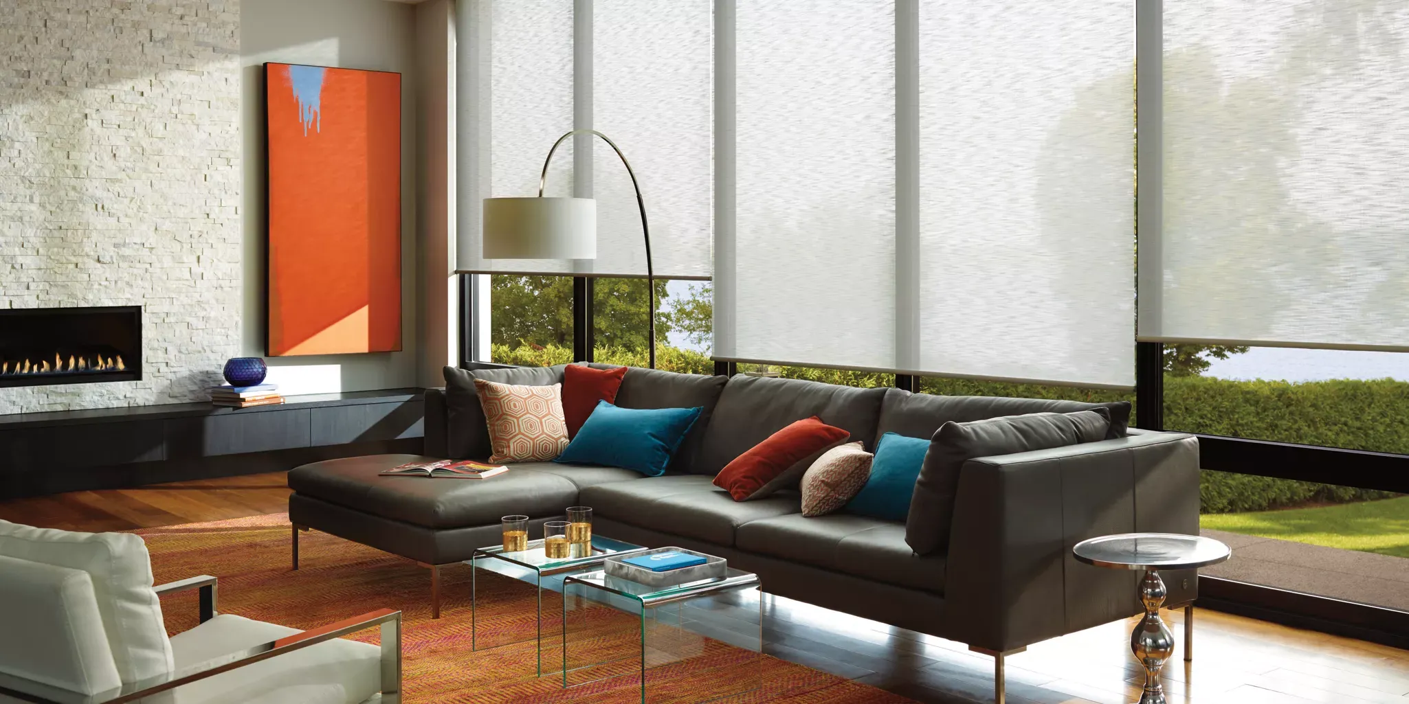 Designer roller shades for Kerala living room interiors