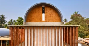 Weather-resistant facade system on hotel building in Kerala during monsoon